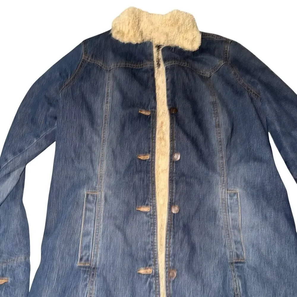Abercrombie & Fitch Women's Blue Denim Sherpa Jacket Button Front Size L